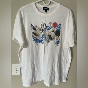 Express White Crane Graphic Tee
